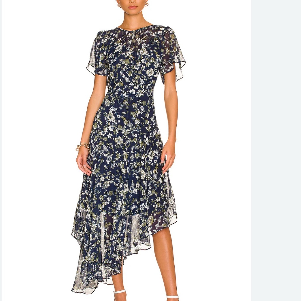 ASTR the Label Flutter Sleeve Maxi Dress in Blue & Green Floral
